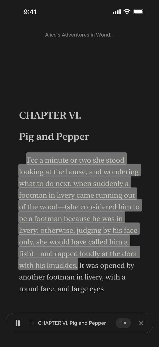 Read aloud with the spoken sentence lit on the page